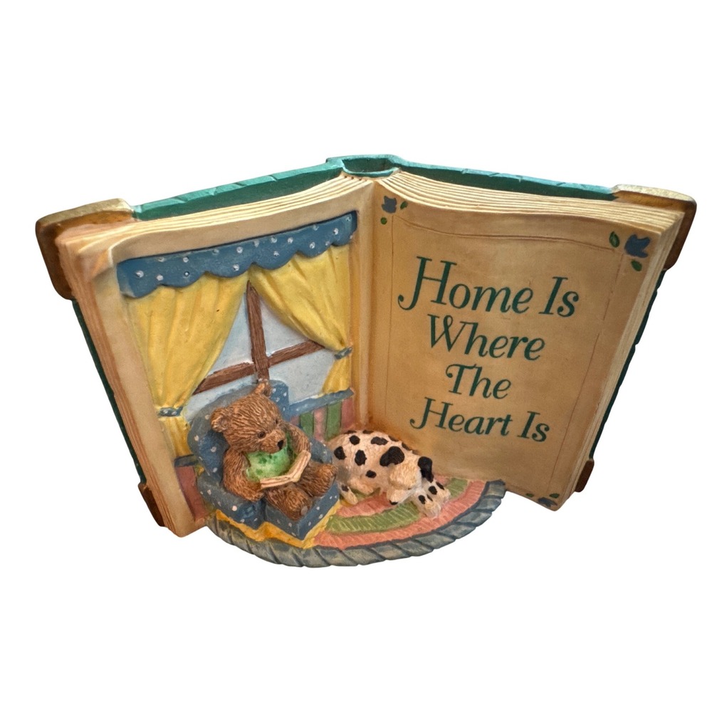 Vintage Book Figurine Music Teddy Bear Home Is Where The Heart Is